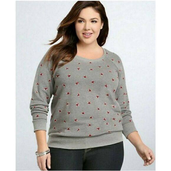 ✨Torrid Womens Sweatshirt Size 0 or Large Grey Red Fox French Terry Knit✨ - Picture 1 of 9